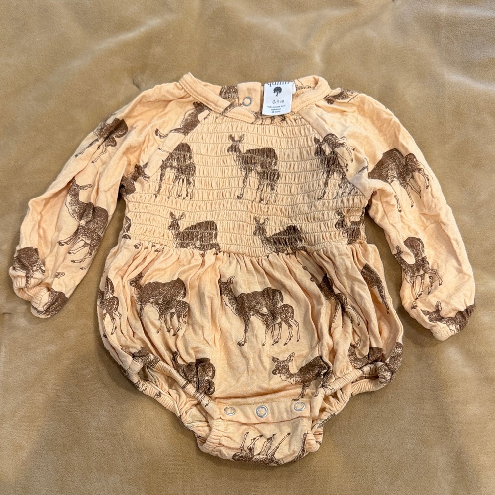 kate quinn Peach/Tan Bubble Bodysuit with Brown Fawn Print